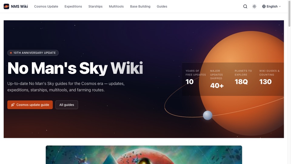 Screenshot of the No Man's Sky Wiki homepage
